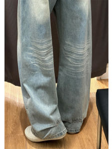 Low Waist Wide Leg Knife Edge Washed Denim Jeans Womens Autumn New Style Loose Fit Vintage High Waist Bell Bottoms