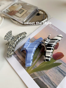 กิ๊บติดผมลายทางสไตล์ฝรั่งเศสขนาดใหญ่ สไตล์หวานและเท่ ทรงสัตว์ทะเลลึก กิ๊บติดผมสไตล์ฝรั่งเศสสำหรับผู้หญิง