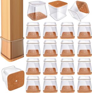 24 Miếng Bảo Vệ Chân Ghế Bằng Silicon Cho Sàn Gỗ Cứng Có Lớp Nỉ Bọc Miếng Lót Đồ Nội Thất Miếng Trượt Mũ Ghế Hình Vuông Vỏ Bọc Ghế