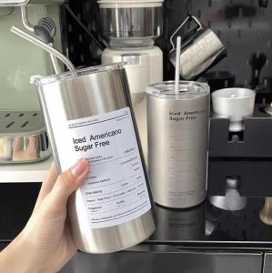 Cangkir Kopi 600Ml Termos Baja Tahan Karat Sedotan Botol Stainless Air Es Kopi Tumbler Termos Vakum