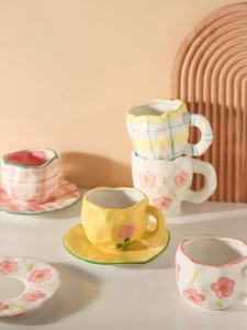 Bộ Cốc Và Đĩa Cà Phê Bằng Gốm Có Giá Trị Thẩm Mỹ Cao Bộ Cốc Uống Nước Văn Phòng Dễ Thương Nữ Sử Dụng Tại Nhà Màu Hồng Phong Cách Scandinavia Mark Cup