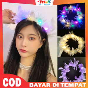 MALL Bando Nyala Bulu Mahkota Pesta Dengan Lampu Led Style Korea Wanita Cantik BND33
