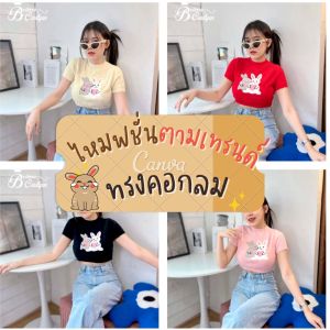 รูปแบบปุยมาก (Cutie) Rabbit น่ารักที่แจ้งเตือน งานแฟชั่นตามเทรนด์ ทรงคอกลมแขนสั้น เป็นงานผ้าขนฟู ปุกปุย