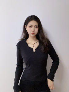 Pure Desire Lace Long Sleeve V-Neck T-Shirt Womens Spring Autumn New Style Slim Fit Base Shirt Inner Wear Casual Top
