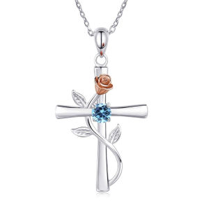 Huitan Aesthetic Rose Flower Cross Pendant Necklace Bridal Neck Accessories for Wedding Newly Design Exquisite Women Jewelry New