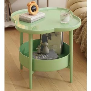 โต๊ะข้างเตียง 2 ชั้นโต๊ะข้างเตียงโลหะโต๊ะกาแฟกลมขนาดเล็กถาดโต๊ะชาสำหรับห้องนั่งเล่น (สีเขียวขนาด 36x36x49 ซม.)