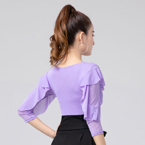 Áo Tập Khiêu Vũ Latin Mới Cho Nữ Áo Biểu Diễn Khiêu Vũ Modern Jitterbug Áo Tập Thể Dục V-neck Lụa Dancewear Cho Nữ