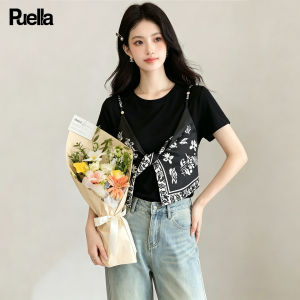 puella | Faux Layered Twisted Floral Printed Crewneck T-Shirt