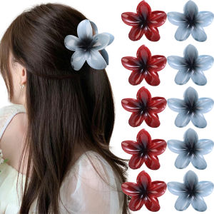 2pcs 8cm Plastic Plumeria Flower Hair Claw / Summer Bright Color Beach Hair Clips / Sweet Ponytail Hairpins for Women