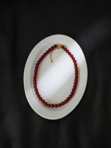 Elegant Simple Ice Transparent Red Agate Real Stone Necklace Fashionable Beaded round Bracelet for Women Korean Style Jewelry