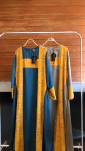 Minea gamis tenun kombinasi katun linen Althaf