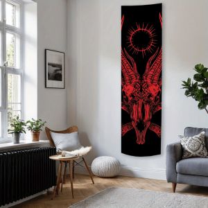 VIKAMA Dark Mountain Goat Demon Tapestry Thiết Kế Đầu Lâu Có Sừng Màu Đỏ Vải Polyester Mềm Mại Trải Tường Cho Gia Đình Phòng Khách Trang Trí Phòng Ngủ