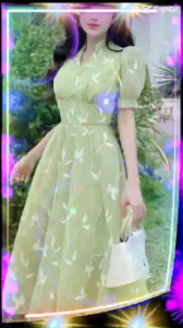 MÀU XANH TƯƠI TRẺ ĐẦM  VOAN HOA ĐÍNH CƯỜM( CÓ MÚT NGỰC)(37Q)