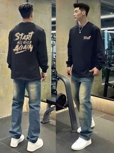 เสื้อยืดคอกลมแขนยาวสีดำ ทรงหลวม ทรงหลวม สำหรับผู้ชาย ฤดูใบไม้ผลิและฤดูใบไม้ร่วง สไตล์อเมริกันย้อนยุค น้ำหนักเบา แฟชั่น เสื้อเชิ้ต