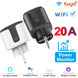 QNCX EU WIFI Tuya Plug Smart Home Voice Timer Power Monitor20A Smart Socket Outlet For Smart Life APP Alexa Google Home Black