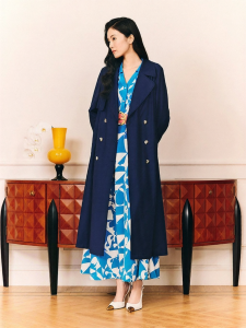 New Elegant Notch Collar Wool Blend Trench Coat