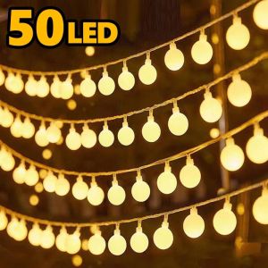 10-50LED Battery Power LED Ball Garland String Lights Flash Indoor Holiday Lamp Christmas Holiday Wedding Party Light Decoration