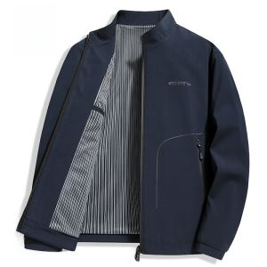 ROMON | Lormen Mens Stand Collar Jacket Casual Fashionable Windproof Spring Autumn New Style Business Leisure Workwear For Middle-Aged And Elderly