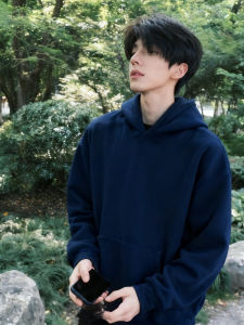 LIUBU | Heavyweight Navy Blue Hooded Sweatshirt 500g