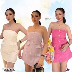 TW20571 เดรสเกาะอกกระดุมดอกเดซี่ ..