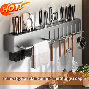 Rak pisau dinding Dapur Stainless Steel Rak Gantung Dapur Multifungsi Rak Tempel Tanpa Bor/Rak sendok Garpu Gantung Dapurd
