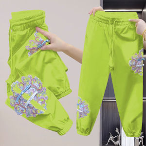 Quick Dry Thin Cotton Womens Loose Fit Nine-Tenths Pants Embroidered Sweatpants High Waist Straight Leg Casual Trousers