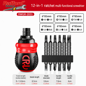 Screwdriver Set of 13 Pieces Ratchet Set Multi-functional Cross and Diagonal Use Extendable Mini Household Manual Tool