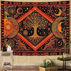 VIKAMA Tree Of Life Bohemian Hoa Hướng Dương Hoa Treo Tường Thảm Polyester Phòng Ngủ Ký Túc Xá Phòng Khách Trang Trí Nhà Treo Phông Nền