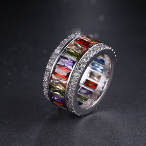Fashionable High-end Rainbow Cubic Zirconia Wedding Eternal Ring Ladies Fashionable Jewelry Holiday Anniversary Gift R4879bb