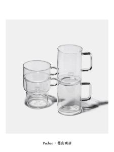PUEBCO Heat Resistant Glass Mugs Transparent Cup Stackable Coffee Cup Creative Nordic Style Beverage Cups for Adults 200ml-300ml