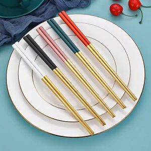 Nordic Style 410 Stainless Steel Square-headed Gold Chopsticks Color Combination Penyepit 北欧风不锈钢拼色方头金筷子 410不锈钢筷子