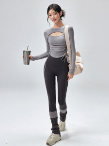 Advanced Yoga Fitness Girls Long Sleeve Training Set with Chest Pad Pilates Slimming Sportswear Top Comfortable Autumn