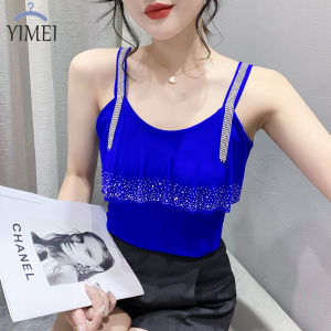 Yimei Áo xù tua rua gợi cảm mùa hè 2023 áo ba lỗ không tay kim cương mới bán chạy ôm vừa bên trong và bên ngoài đeo dây cho nữ