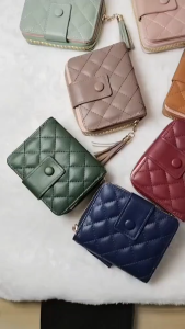 2025 Womens Korean style buckle bifold wallet card holder fashion zipper wallet coin purse