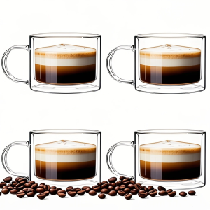 1/2/4Pcs Novelty Glass Water Cups Double-Walled Insulated Water Cups 400ml Wide-Mouth Large-Capacity Glass Water Cups Coffee Glass Cups Mugs Breakfast Milk Cups High Borosilicate Transparent Glass Double-Walled Water Cups Suitable for Office Ho...