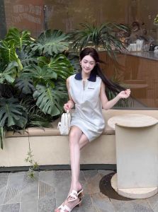 XUECAIQI | Polo Collar Sleeveless Maxi Dress