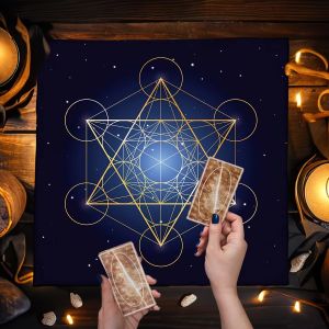 VIKAMA Geometric Altar Cloth - Tarot Card Tablecloth with Flower of Life Design Reading Mat for Metatron Cube & Witchy Gift