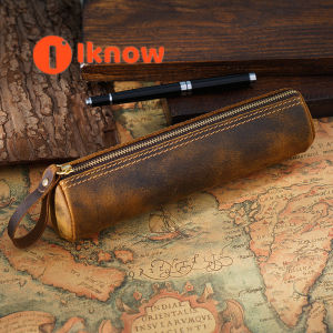 Best selling retro leather stationery pencil case first layer cowhide crazy horse leather handmade coin purse student stationery storage bag