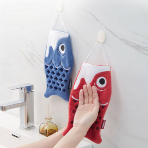 Cute Cartoon Koi Form Hanging Hand Towel Household Bathroom Childrens Super Absorbent Handkerchief Square Kitchen Hand Towel