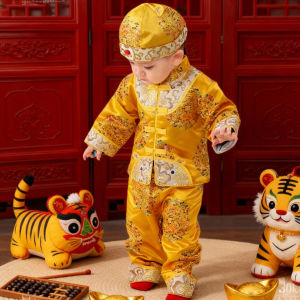 One Year Old Baby Boy Birthday Party Clothes Traditional Chinese Tang Suit Children New Year Visit Clothes Cotton Polyester Blend