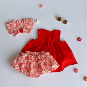 BG26 Bộ áo Babydoll chân váy RIOKIDS quần áo đầy tháng cho bé gái sơ sinh thôi nôi