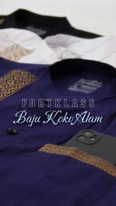 FortKlass ALAM Baju Koko Bordir Kemeja Polos Pria Lengan Pendek Regular Fit Pakaian Muslim Pria Baju Lebaran