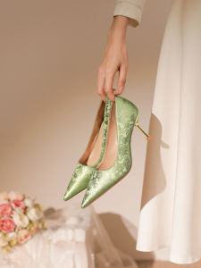 Elegant Gentle Chinese Green High Heels for Cheongsam 2025 New Thin Heel Dress Shoes Wedding Shoes Fashionable Retro Style