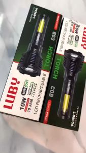 LUBY Senter Tangan Cas LED 10W 10 Watt + Emergency COB L-8965A / L 8965 A Cahaya Putih 1800mAh Tahan 10 Jam
