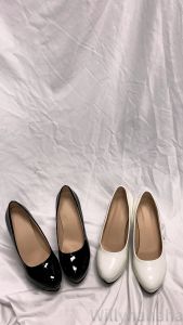 Womens elegant platform high heels slip on rough heel leather shoes
