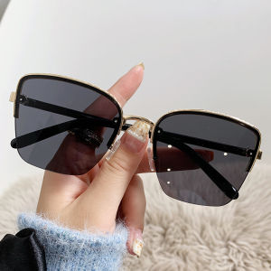 JN IMPRESSION Ladies Fashion Oversized Half Squaremetal Frame Sunglasses Trendy Travel Progressive Color Street Snap Sunglasses