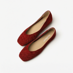 MIOLLIBARN | Red Suede French Style Soft Leather Square Toe Slip On Flats Grandma Shoes