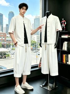 JIARONG | Lightweight Summer Linen Ice Silk Short and Three-quarter Sleeve Chinese Style Set