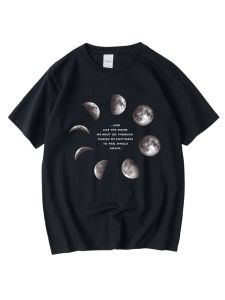 Áo Thun Cotton Tay Ngắn Mùa Hè Cổ Tròn Khoét Sâu Thám Hiểm Vũ Trụ Tay Thường Dáng Rộng Thường Ngày Mùa Hè 2023