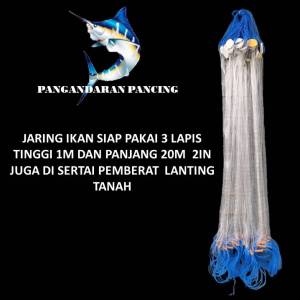 Jaring Ikan Siap Pakai Tinggi 1m Panjang 20m Pemberat Lanting Tanah